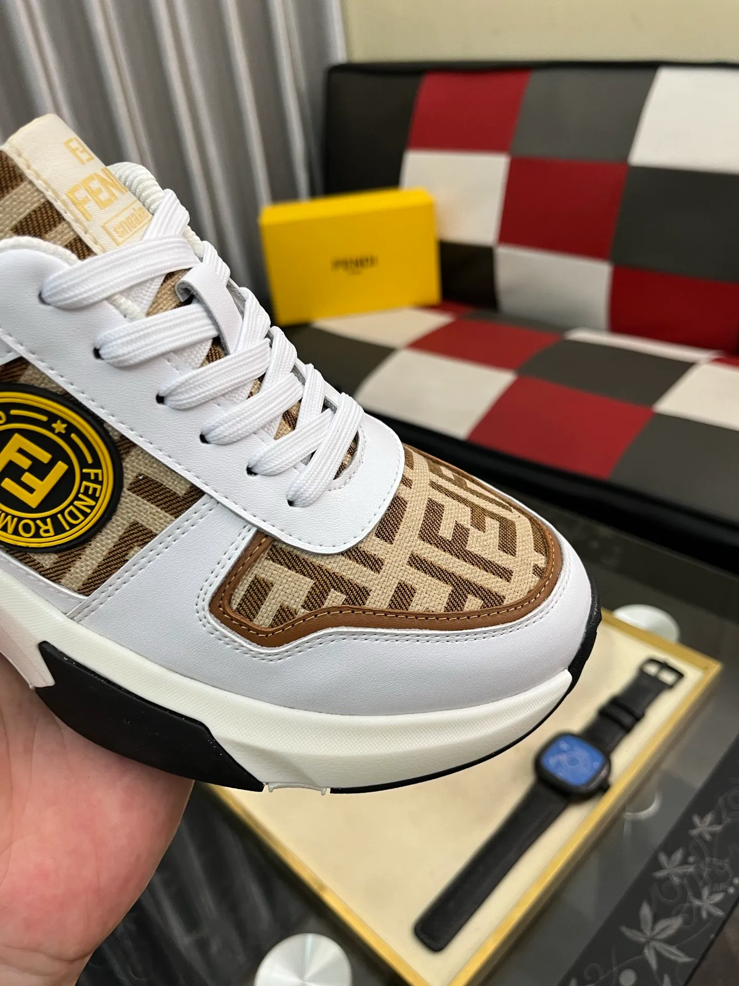 Men's shoes 💰458⌚️⌚️【FENDI】original quality.~ Unique modern style sneakers. 🏃A must-have casual shoe for trendy men😍😍 Original brand imported from Italy, imported original leather, sheep lining (refuses to discolor and grind feet) Sole: Original sole provided by the original factory, French lazy style design ⚠️Fit to the feet, original quality, super comfortable original sole. Just like shooting the real thing 🎬The real thing is better Code number: 38-444️⃣Colors available